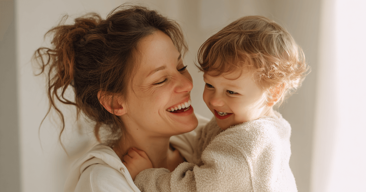 Mother and child sharing a moment of joy.